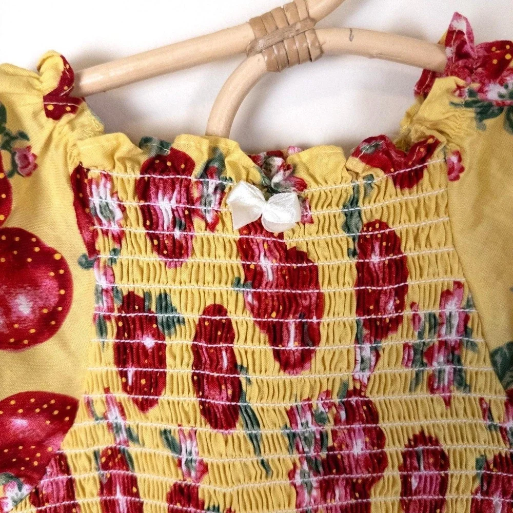 Vintage Y2K NWT Beluga Apple Smocked Top Yellow Red Fruit Print Baby‎ 24m